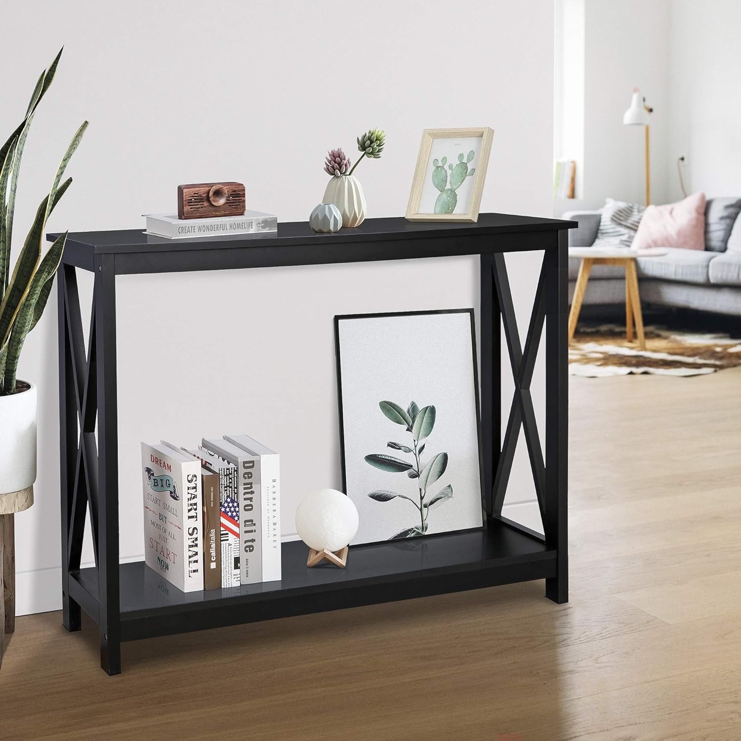 ZENY Console Table, Entryway Table, Narrow Sofa Table with 2-Tier Shelves, Entrance Table for Living Room, Entryway, Hallway, Foyer (Black)