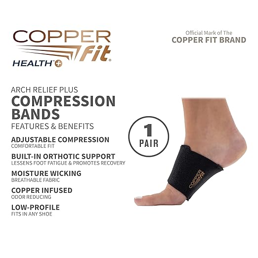 Copper Fit CFACBP Health Unisex Arch Relief Plus with Built-In Orthotic Support, Black