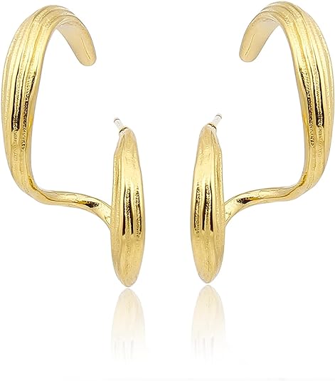 Gold Double Twist Hoop Earrings For Women Stainless Steel Waterproof Claw Earrings Jewelry Double Hoop Earrings For Single Piercing