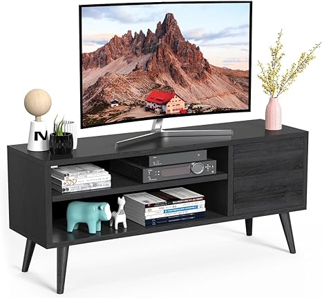 TV Console Table with Storage for TV up to 55 in, Black TV Stand for Media Cable Box Gaming Consoles, Modern TV Stand & Entertainment Center Wood TV Stand for Living Room Bedroom,APRTS01B