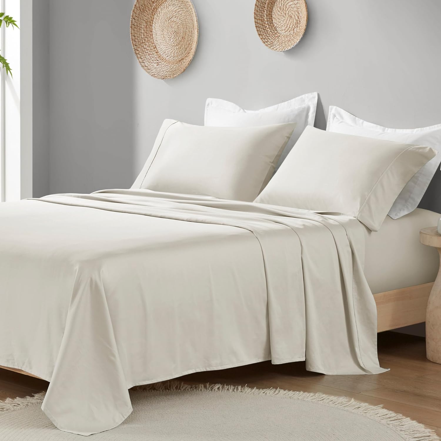 We ordered the gray and are delighted with the color. The sheets are soft and smooth and fit our king bed perfectly. They are just the right weight and look great with our existing room decor. Would certainly order again.