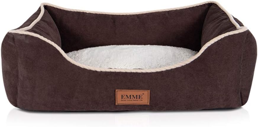 EMME Dog Bed for Medium Dogs with Removable & Washable Cover Ultra Plush- Bolster Rectangle Pet Beds with Non-Slip Bottom (Coffee, M)