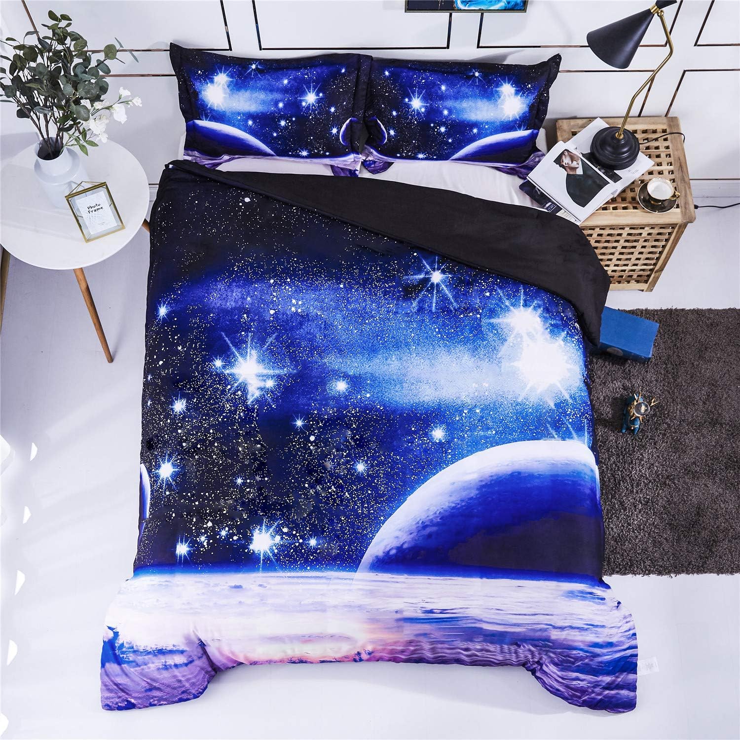 HIG 3D Bedding Set 3pc Queen Size Outer Space Universe Print Duvet Cover with Two Matching Pillow Covers - Super Soft Duvet Cover - General for Men and Women Especially for Children (P23,Queen)