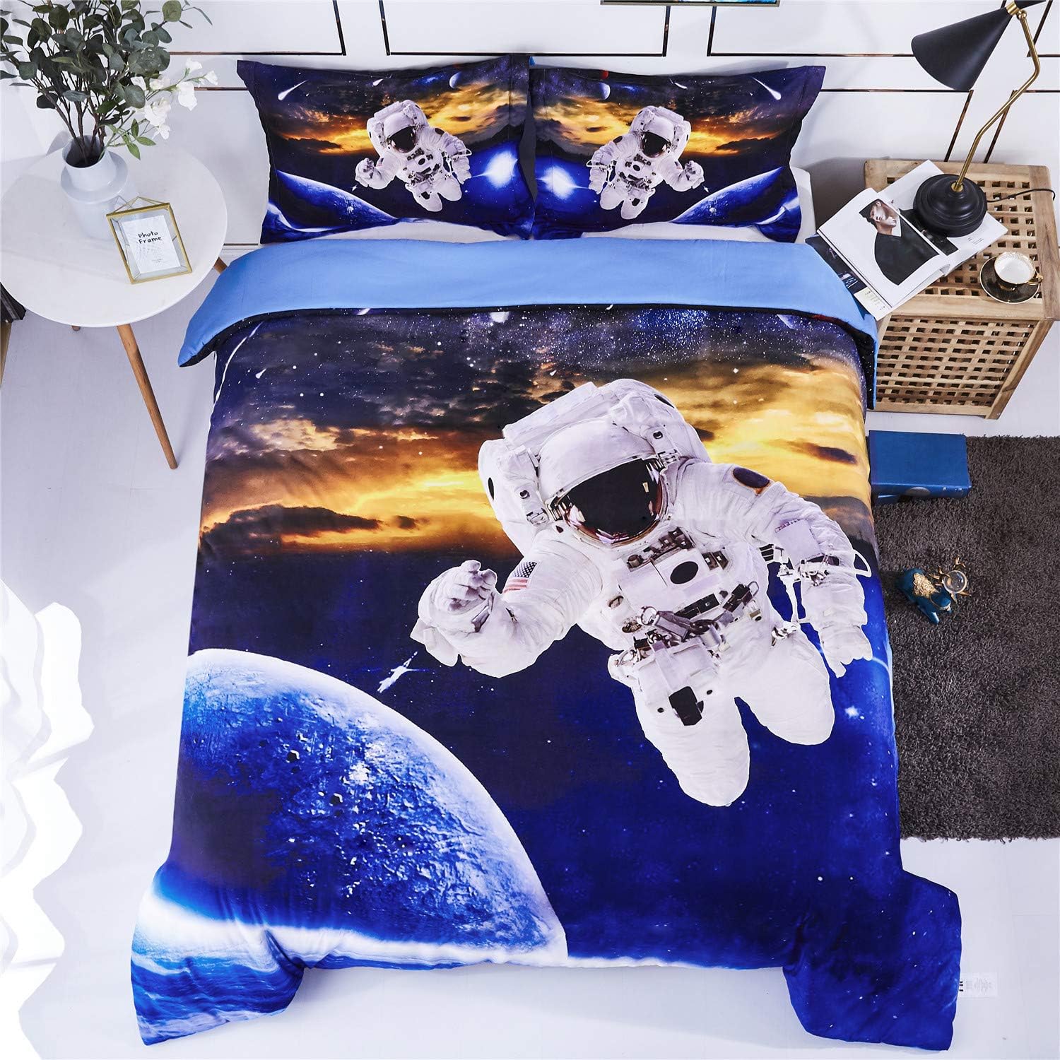 HIG 3D Bedding Set 3 Piece Queen Size Outer Space Astronaut Print Duvet Cover with Two Matching Pillow Covers - Super Soft Duvet Cover - General for Men and Women Especially for Children (P24,Queen)