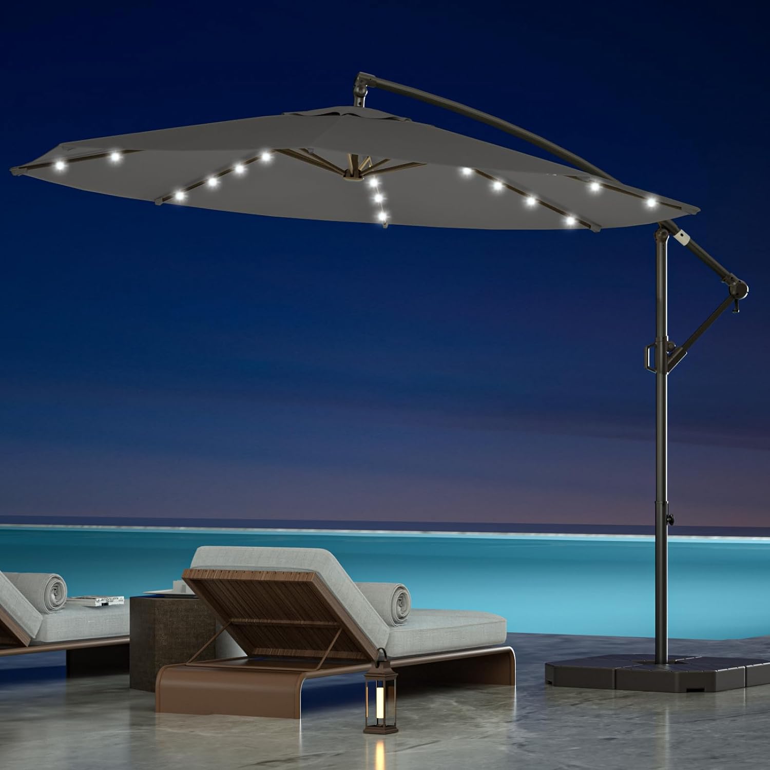 wikiwiki 10FT Patio Offset Umbrella Outdoor Cantilever Umbrella Hanging Umbrellas with Weighted Base, Market Patio Umbrella for Backyard, Garden & Deck