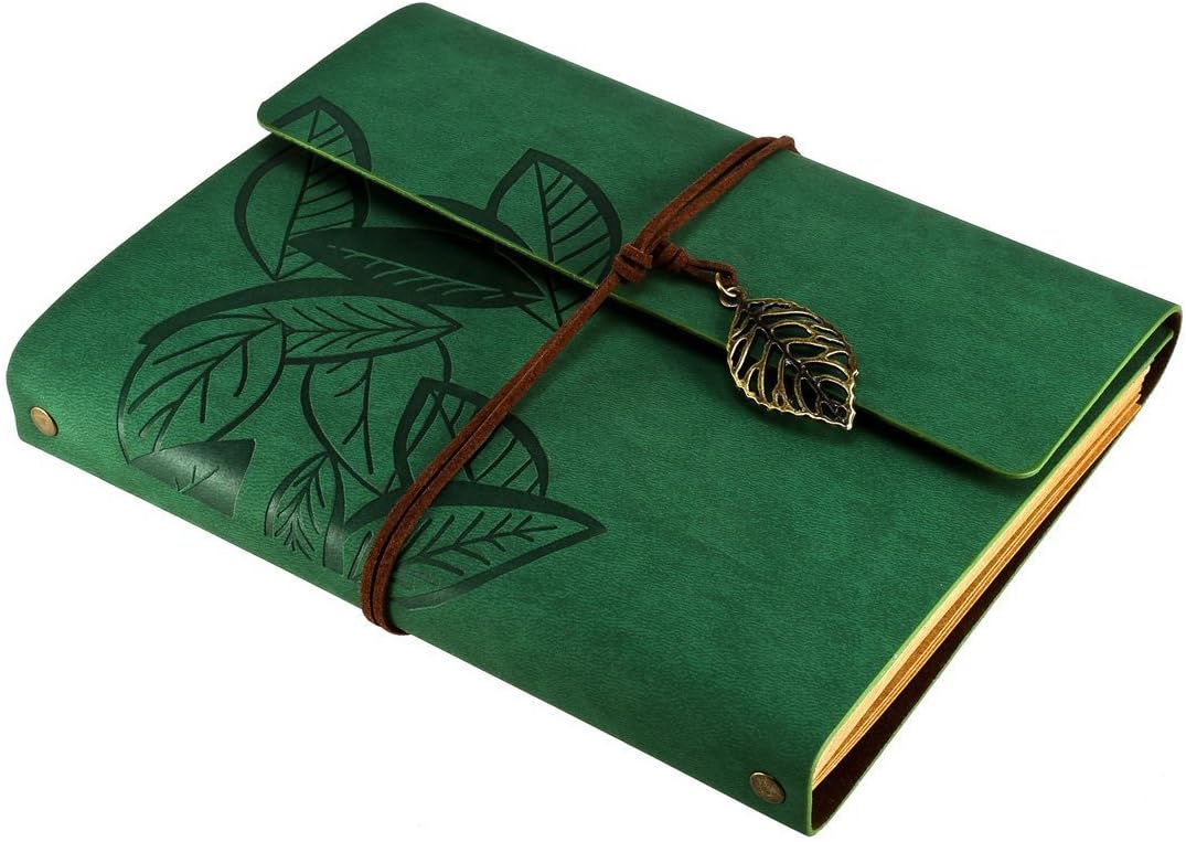 ZEEYUAN Scrapbook, Memories Scrapbook Leaf Soft Leather Album Family Books Special Christmas Gifts Birthday Gifts Unique Gift for Women(Green)