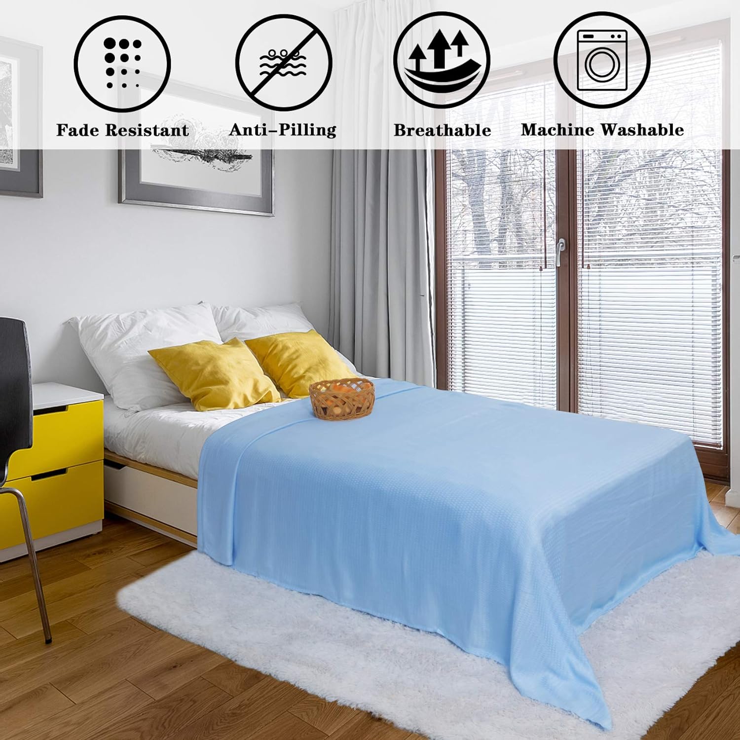 Blue Bamboo Cooling Blanket for Hot Sleepers Lightweight Cool Summer Blankets King Size Soft Cold Large Thin Knit Throw Blankets for Hot Flashes Keep Adults Cool and Warm, Blanket Sheet for Bed