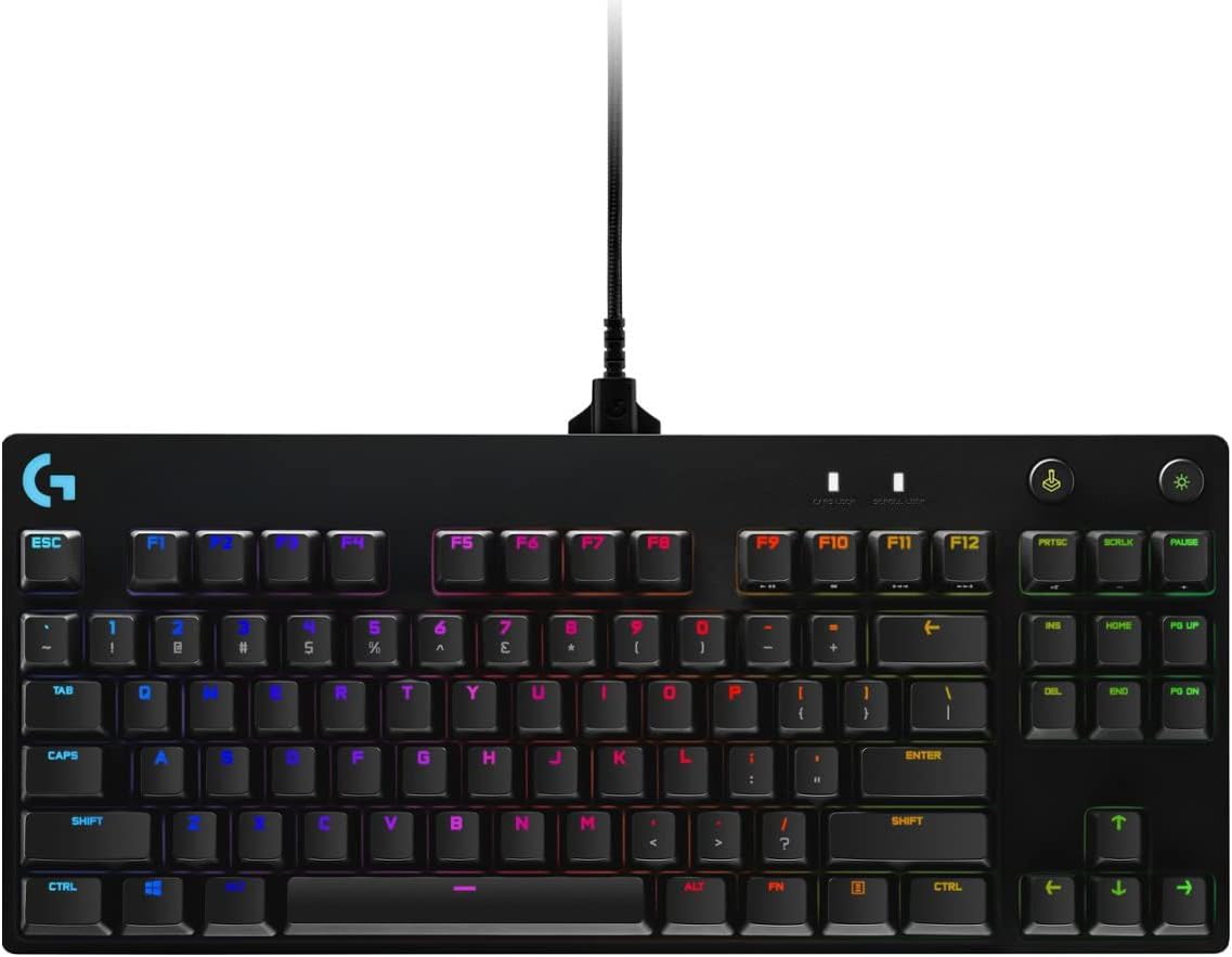 Logitech G Pro TKL Mechanical Wired Gaming Keyboard GX Blue Clicky Switch and LIGHTSYNC RGB Backlit Keys, 12 programmable F-key macros, Black - 920-009388 (Renewed)