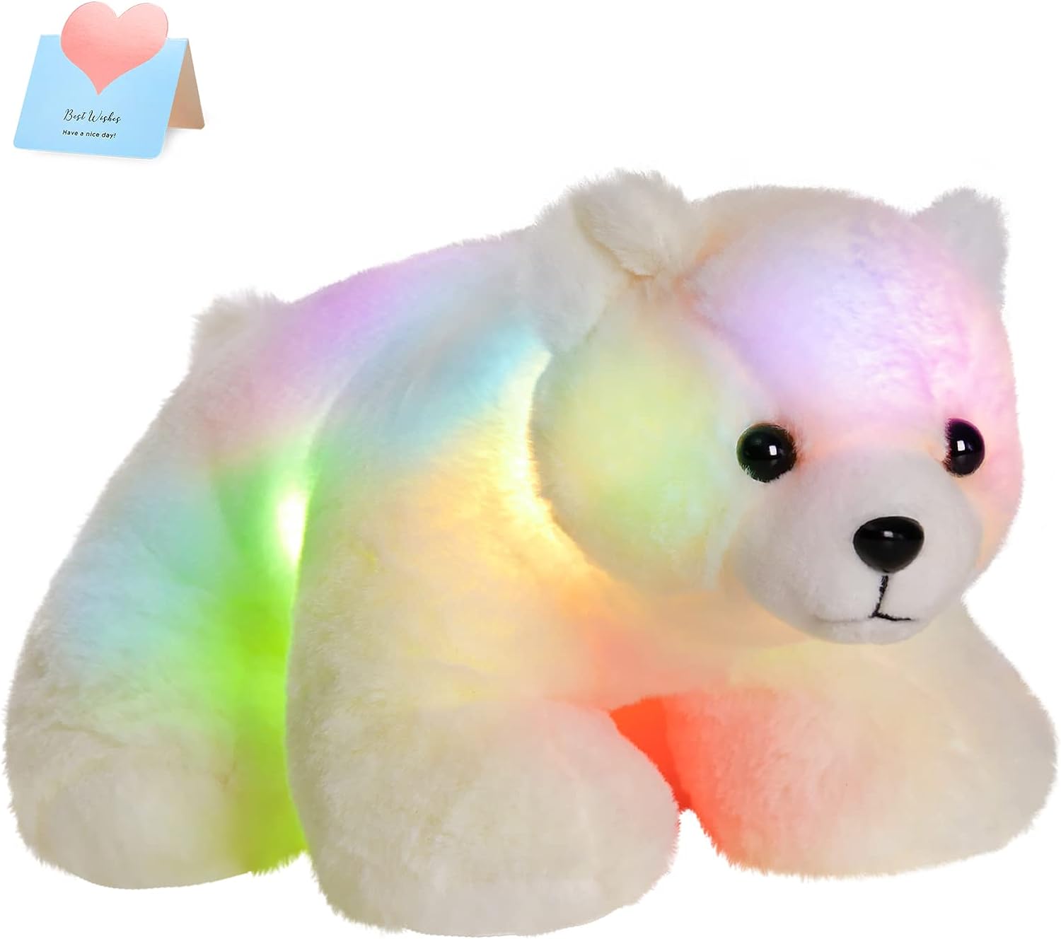 Zubebe Light up Polar Bear Stuffed Animal LED Night Light Soft Plush Toy Glow Gift for Kids on Christmas Birthday Valentine's Day, 11'', White