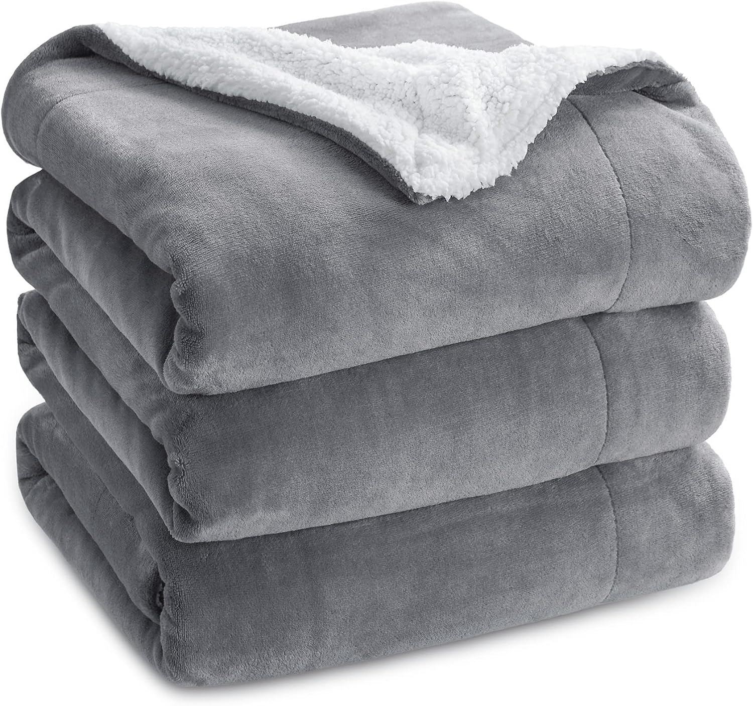  Bedsure Sherpa Fleece Queen Size Blankets for Bed - Thick and Warm Blanket for Winter, Soft and Fuzzy Blanket Queen Size, Grey, 90x90 Inches 