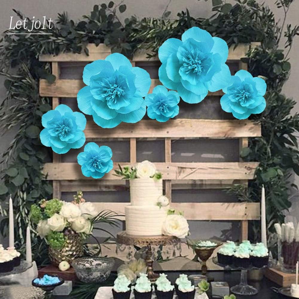 Letjolt Blue Paper Flower Decorations 1st Birthday Party Wedding Backdrop Baby Shower Bridal Shower Decor(Sky Blue Set 6)