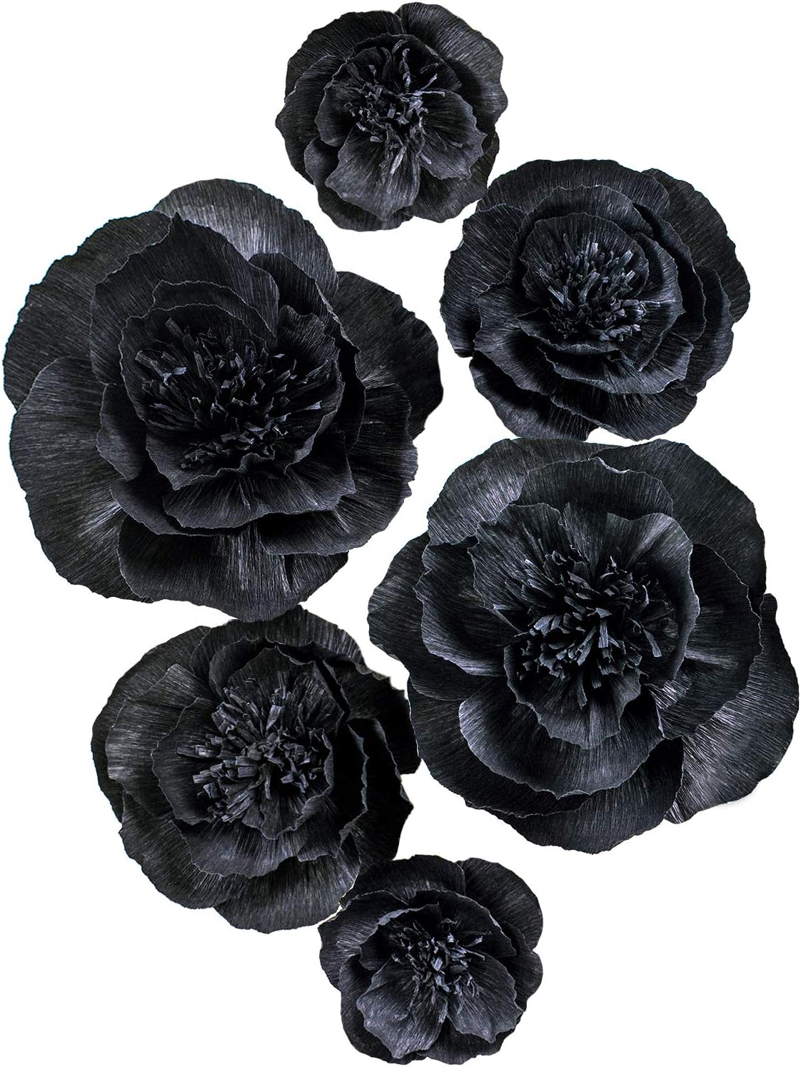 Letjolt Artificial Black Paper Flower Decorations for Wall Backdrop Wedding Birthday Baby Shower Bridal Shower Nursery Decor(Black Set 6)