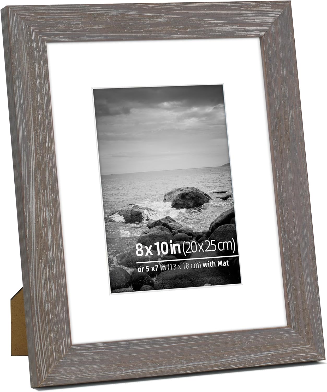 DUCIHBA 8 x 10 inch Rurstic Farmhouse Picture Frames, Tabletop Display or Wall Mount Vertically or Horizontally, Distressed Barn Wood, Real Glass Photo Frame with Mat 5 x 7 inch, Grey