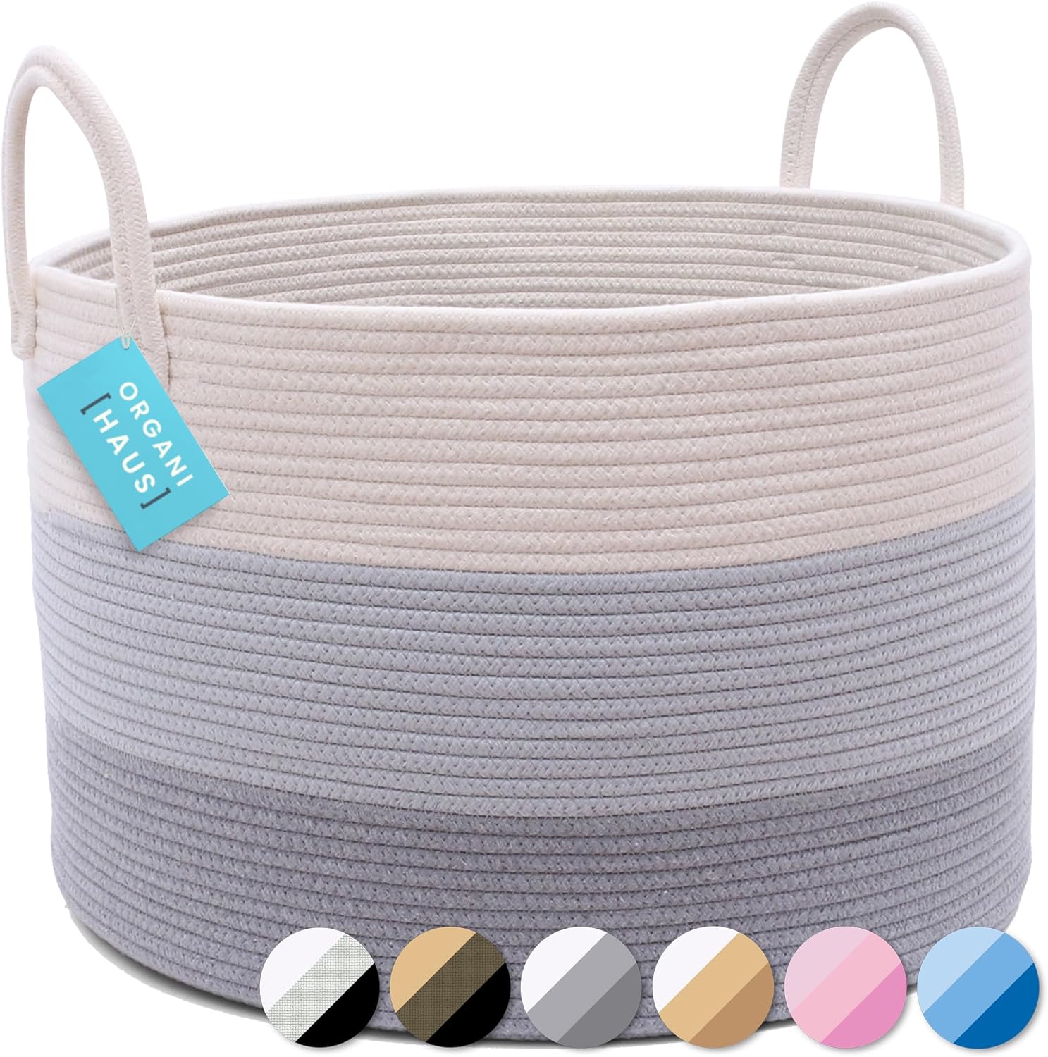  OrganiHaus Gray Extra Large Storage Basket for Blankets 20x13 | Decorative Cute Laundry Hamper Basket for Clothes | Cotton Rope Basket for Blankets | Farmhouse Nursery Laundry Basket & Towel Hamper 