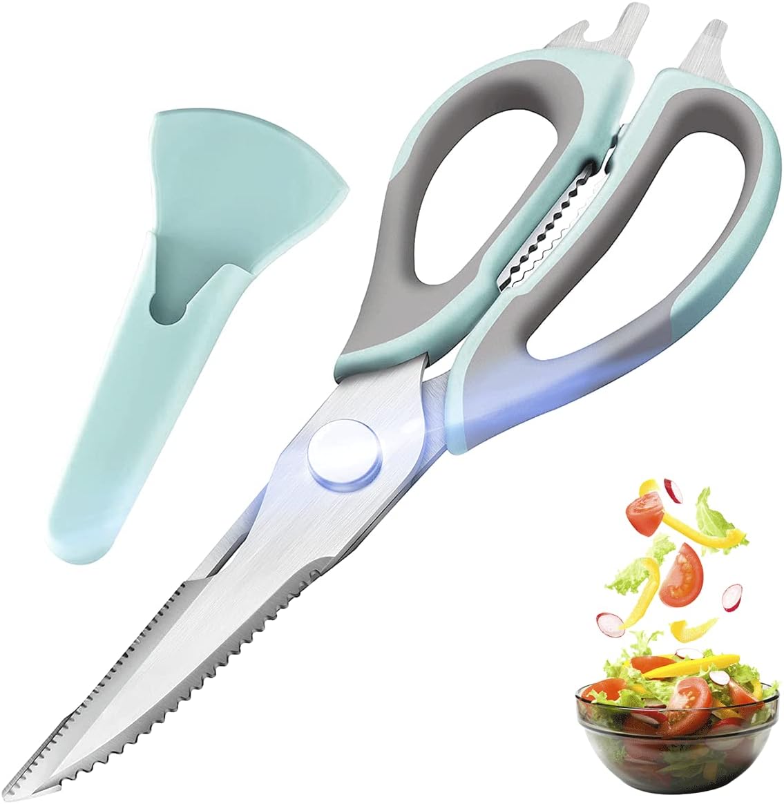 Wanbasion Light Blue Professional Kitchen Shears Heavy Duty, Stainless Steel Cooking Kitchen Scissors, Kitchen Shears Dishwasher Safe for Food Chicken Vegetables Fish Meat with Magnetic Blade Guard