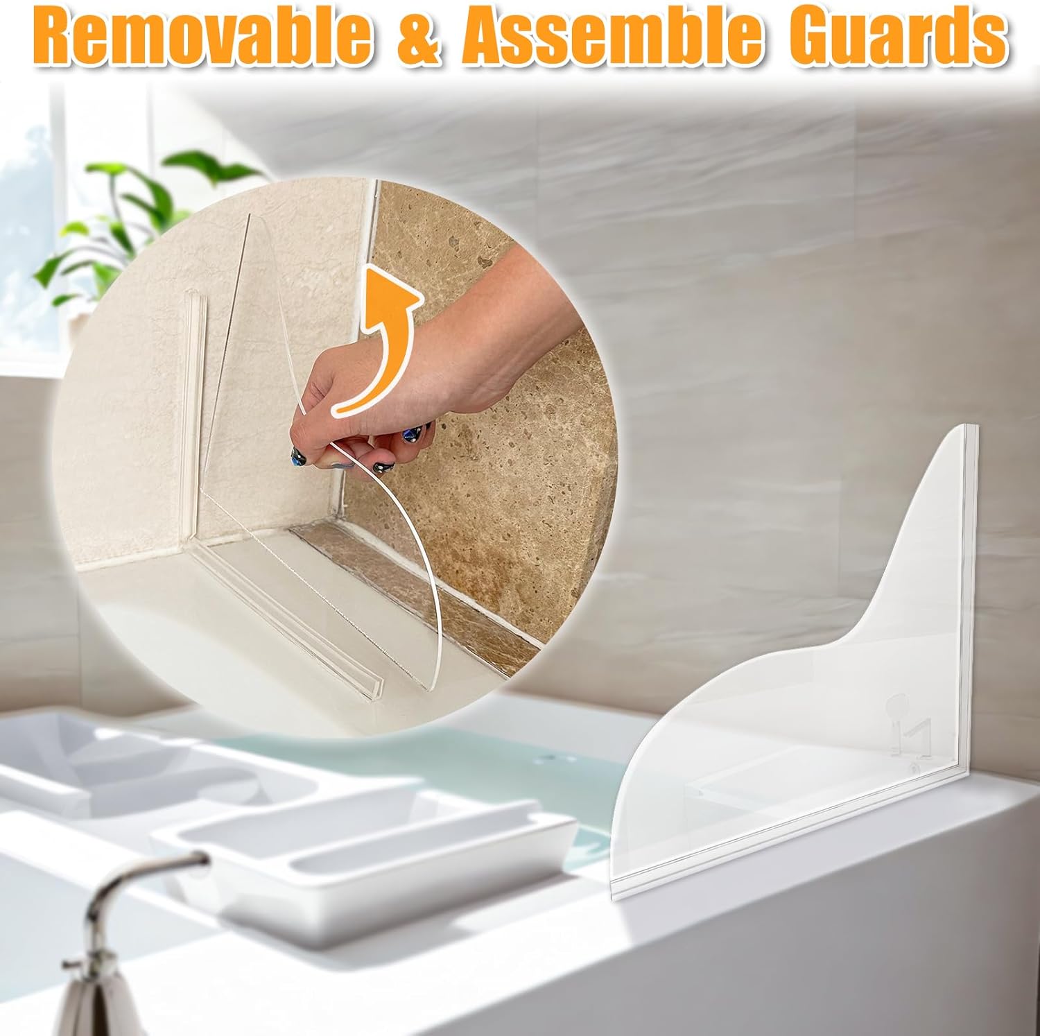 Honitra Shower Splash Guard, Upgrade Bathtub Splash Guard, 2 Shower Water Guard, Self-Glue Shower Splash Guard for Bathtub, Splash Guards to Keep Water in Shower, Shower Splash Guard Corner for Leak