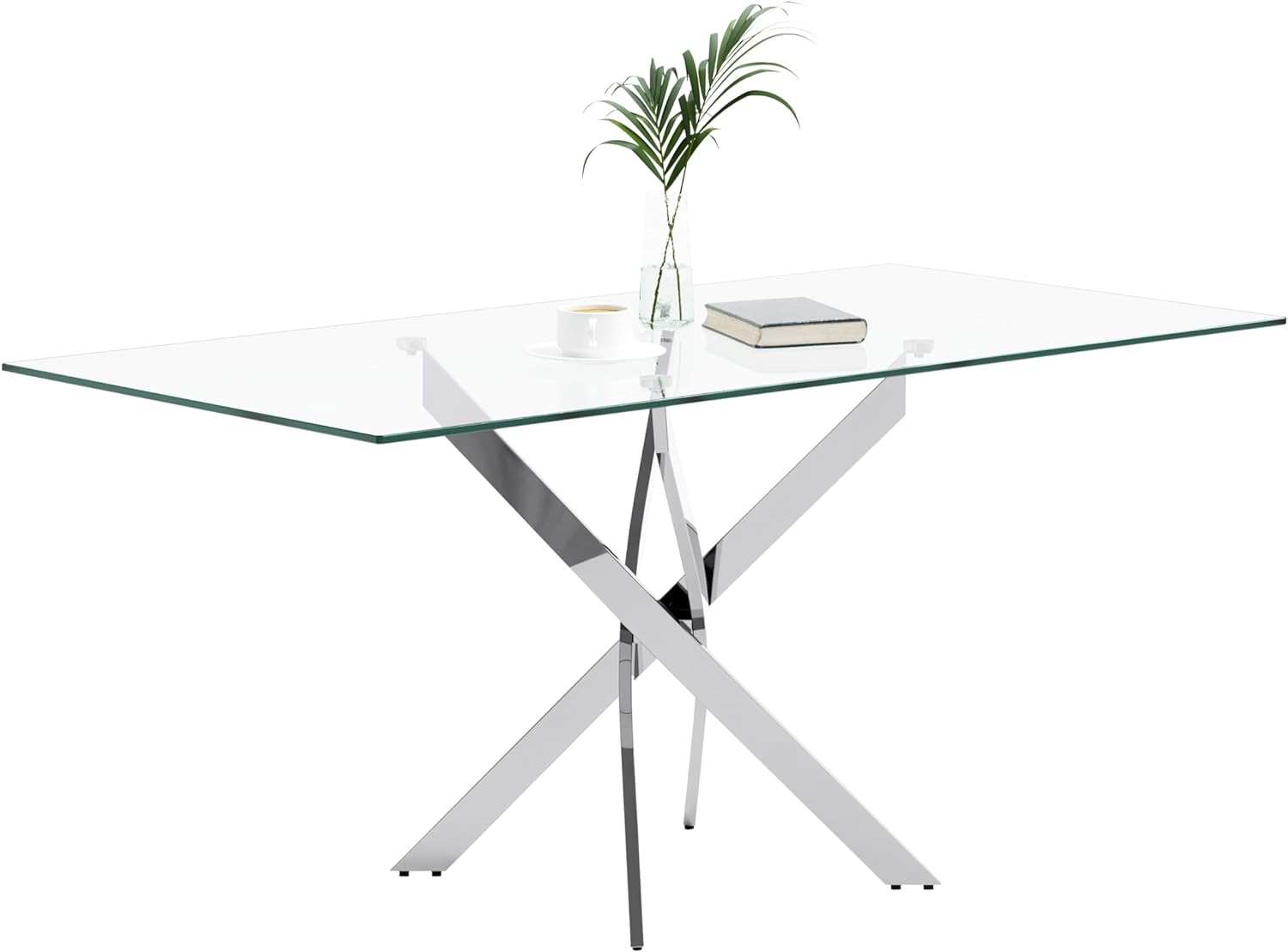  NIERN Glass Dining Table with Chromed Legs, 47in Rectangular Kitchen Table for Kitchen Dining Room Home Office (47.24 * 27.55,White) 