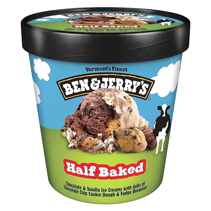 Ben & Jerry' Half Baked Chocolate & Vanilla Ice Cream Pint Non-GMO 16 oz