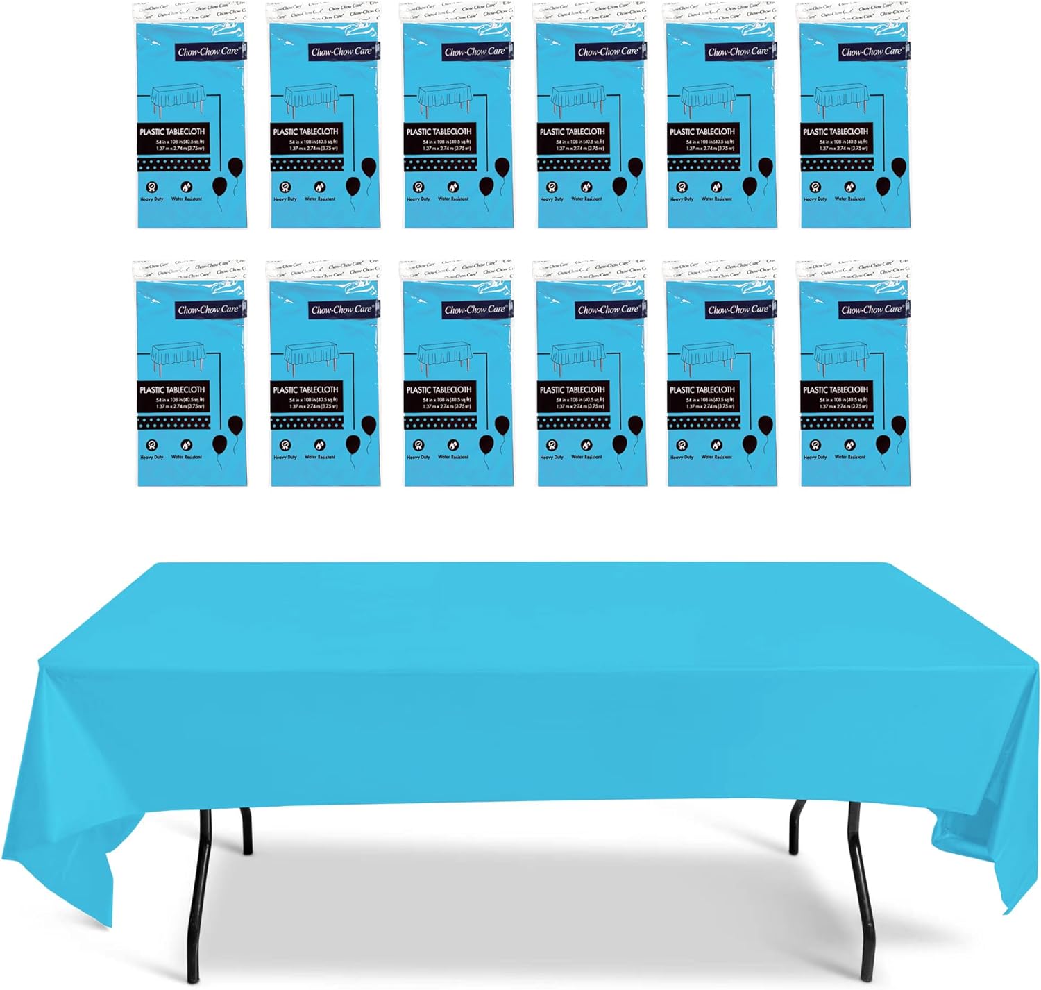  Chow-Chow Care Premium Disposable Peva Table Covers -Fitting up to 8ft Rectangle Table- 12 Pack Set Table Cloths - 54x108 Inches -Blue - Ideal for Parties, Banquets, and Celebrations 