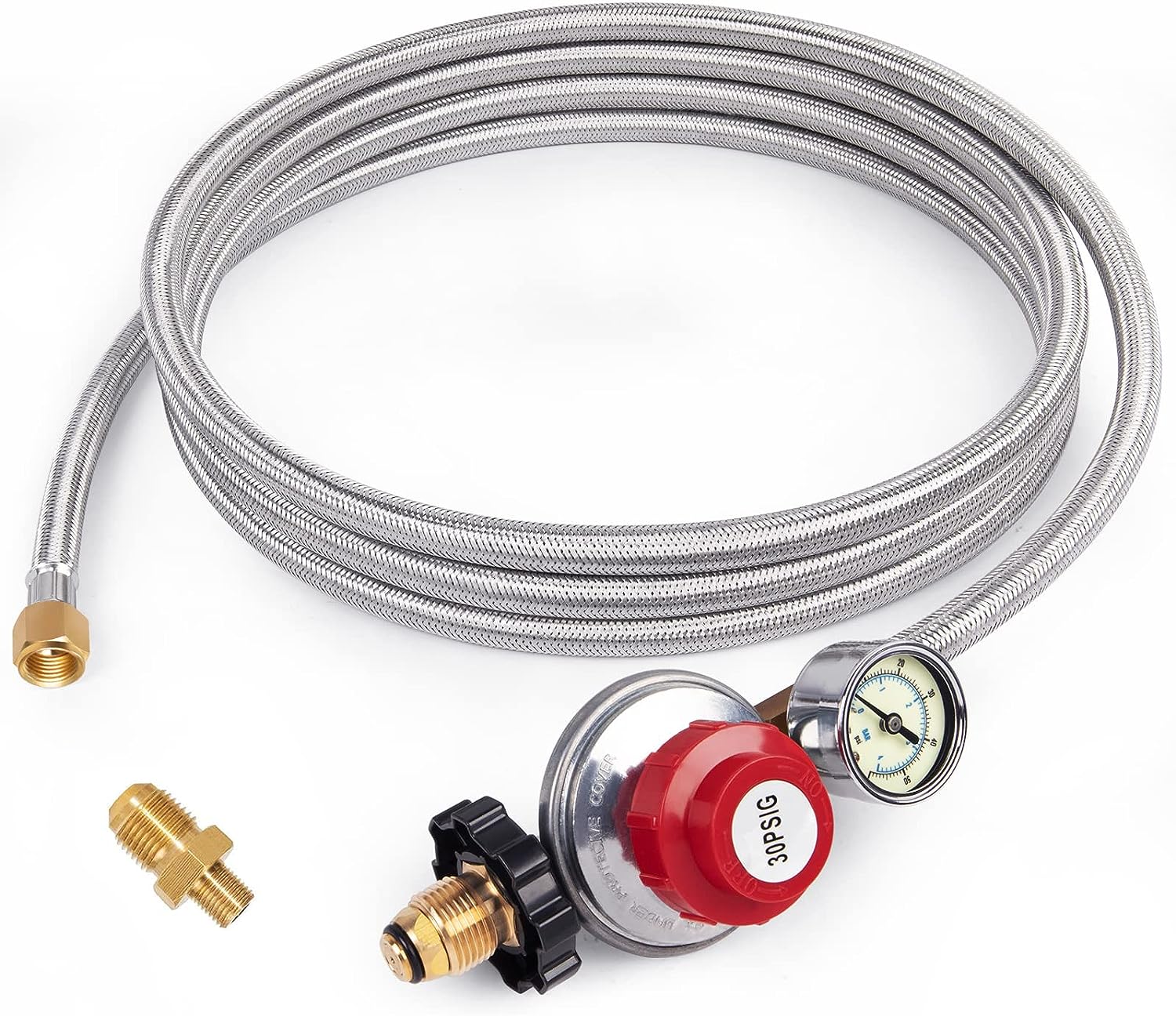  GASPRO High Pressure Propane Regulator with 12FT Braided Hose, 30-PSI High Flow Propane Regulator with Gauge, Fit for Forge, Fire Pit and More 