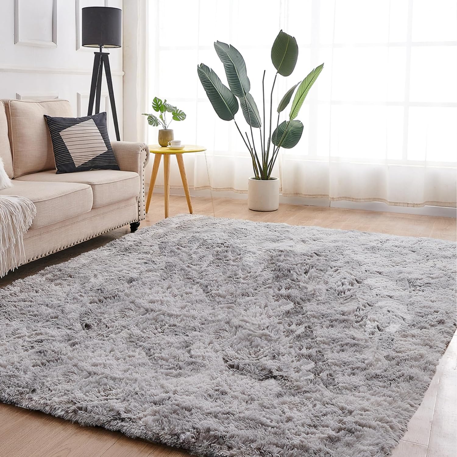 Floralux 5x7 Rugs Light Gray Tie-Dyed, Shag Area Rugs 5x7 for Bedroom, Fluffy Carpets Rugs for Living Room, (5x7 Ft., Tie-Dyed Light Gray)