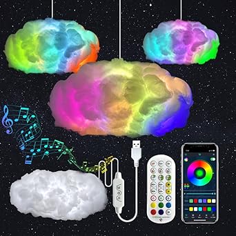 3D Big Cloud lightning Light Kit Music Sync Warm White Multicolor lightning Changing Strip Lights 360 Degree Wireless Remote APP NO DIY Coolest Decorations for Adults and Kids Indoor Home Bedroom New