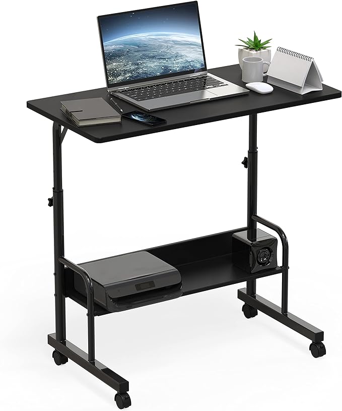 SHW Adjustable Standing Mobile Desk, Black