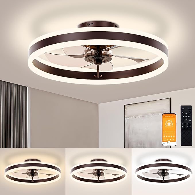 Taking down our old, traditional ceiling fan with lights was much harder to accomplish than installing this new fan! It' lightweight, all put together straight out of the box, and has so many great features!! You use a remote to dim or brighten, change from 