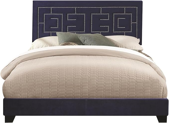 Acme Ishiko III Queen Bed in Dark Blue Velvet