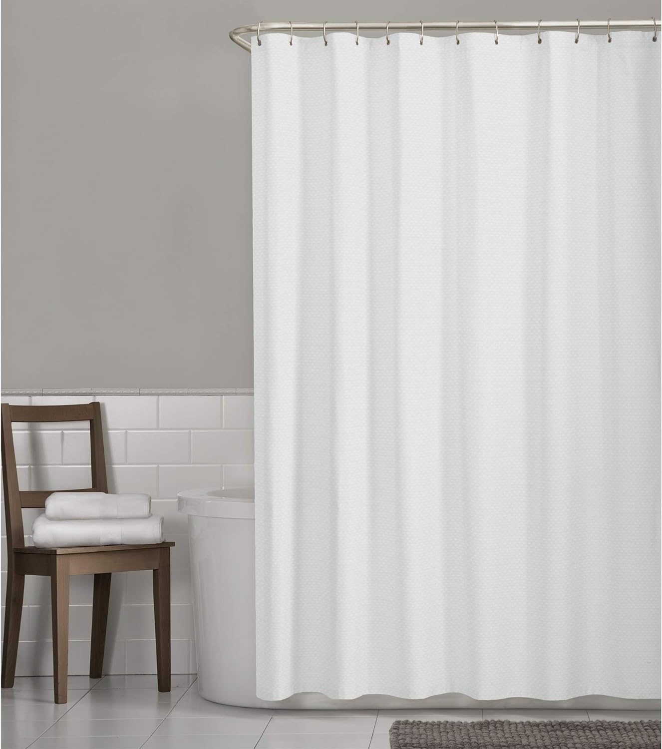 Zenna Home Luxury Spa, White, 70 x 72 Inches Waffle Pattern Fabric Shower Liner/Curtain, 70" x 72"