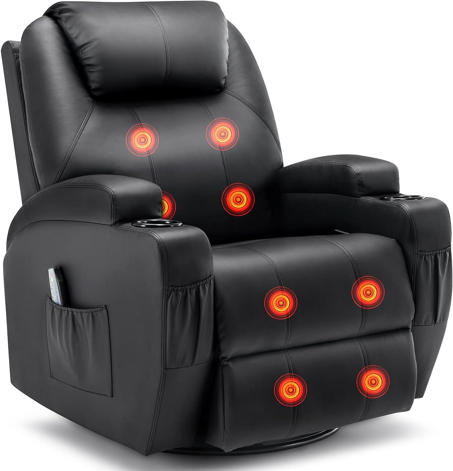 Recliner Chair, Rocking Chair with Massage and Heat, 360 Swivel Recliner Chairs for Adults, Rocker Manual Recliner with Remote Control and Cup Holder for Living Room, Bedroom, Nursery