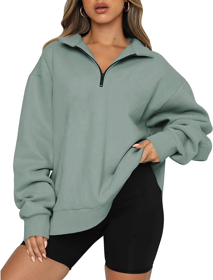 BTFBM Women' Quarter Zip Sweatshirt 2024 Fall Spring Oversized Casual Hoodies Long Sleeve Workout Pullover Y2K Clothes