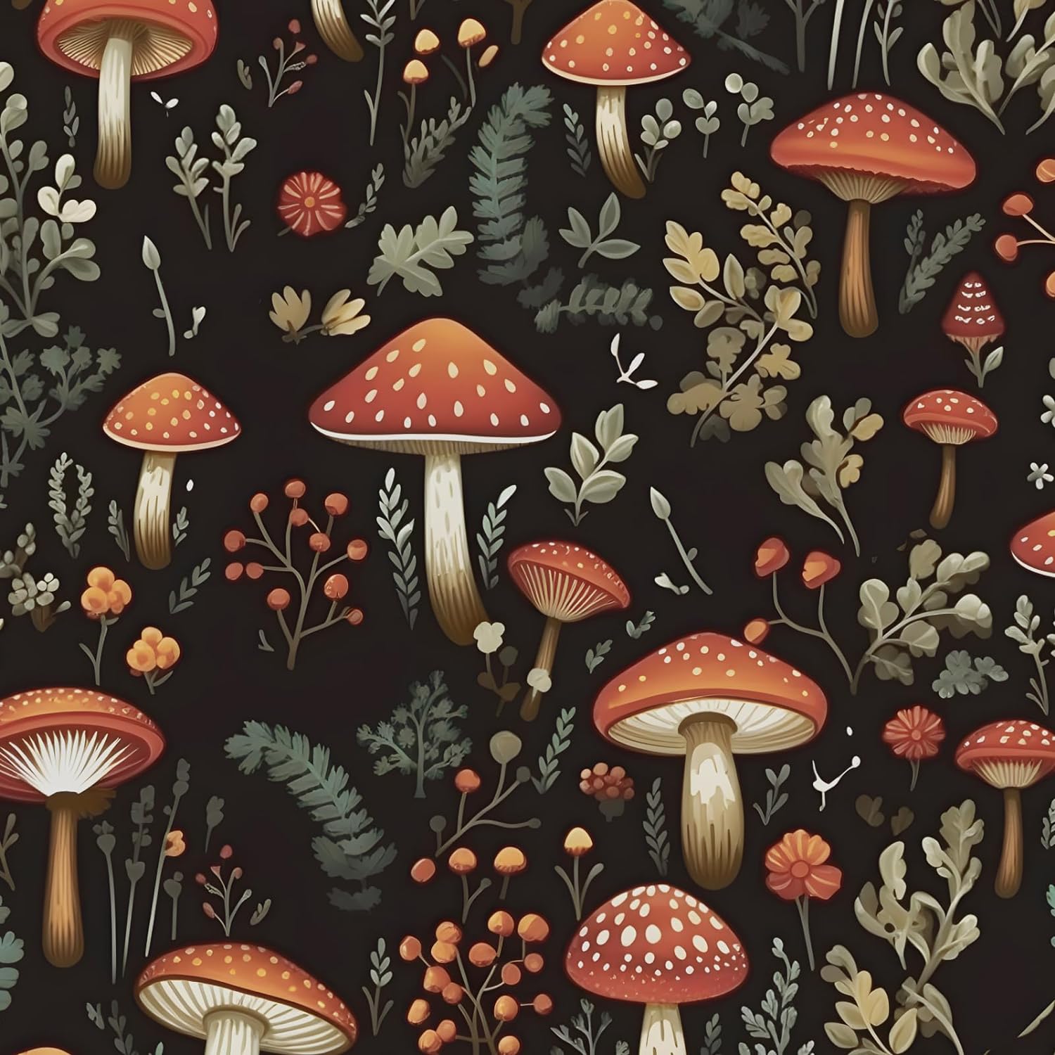 Mushroom Wallpaper Peel and Stick Wallpaper Black Wallpaper Stick and Peel Dark Leaf Contact Paper for Cabinets Waterproof Self Adhesive Wall Paper for Kitchen Countertop Wall 17.5 x 118