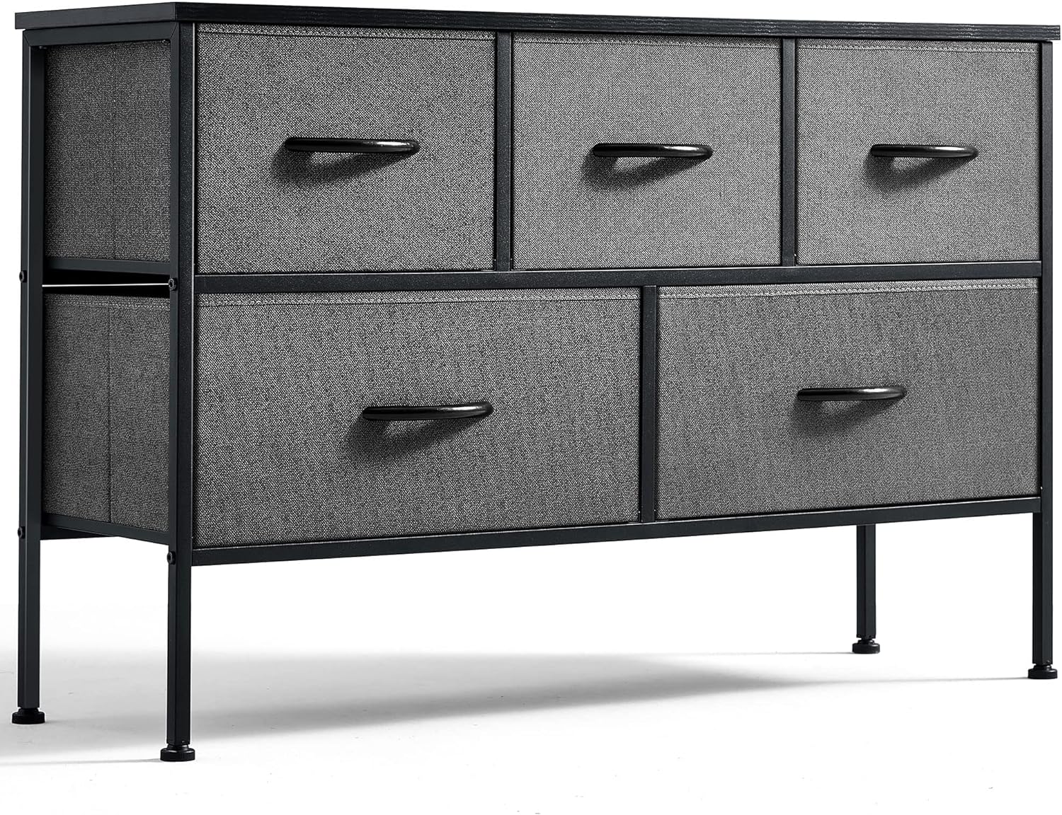 LINSY HOME Dresser for Bedroom with 5 Drawers, Fabric Long Dresser, Wide Chest of Drawers, Storage Organizer Unit for Closet, Living Room, Hallway, Nursery Dark Grey