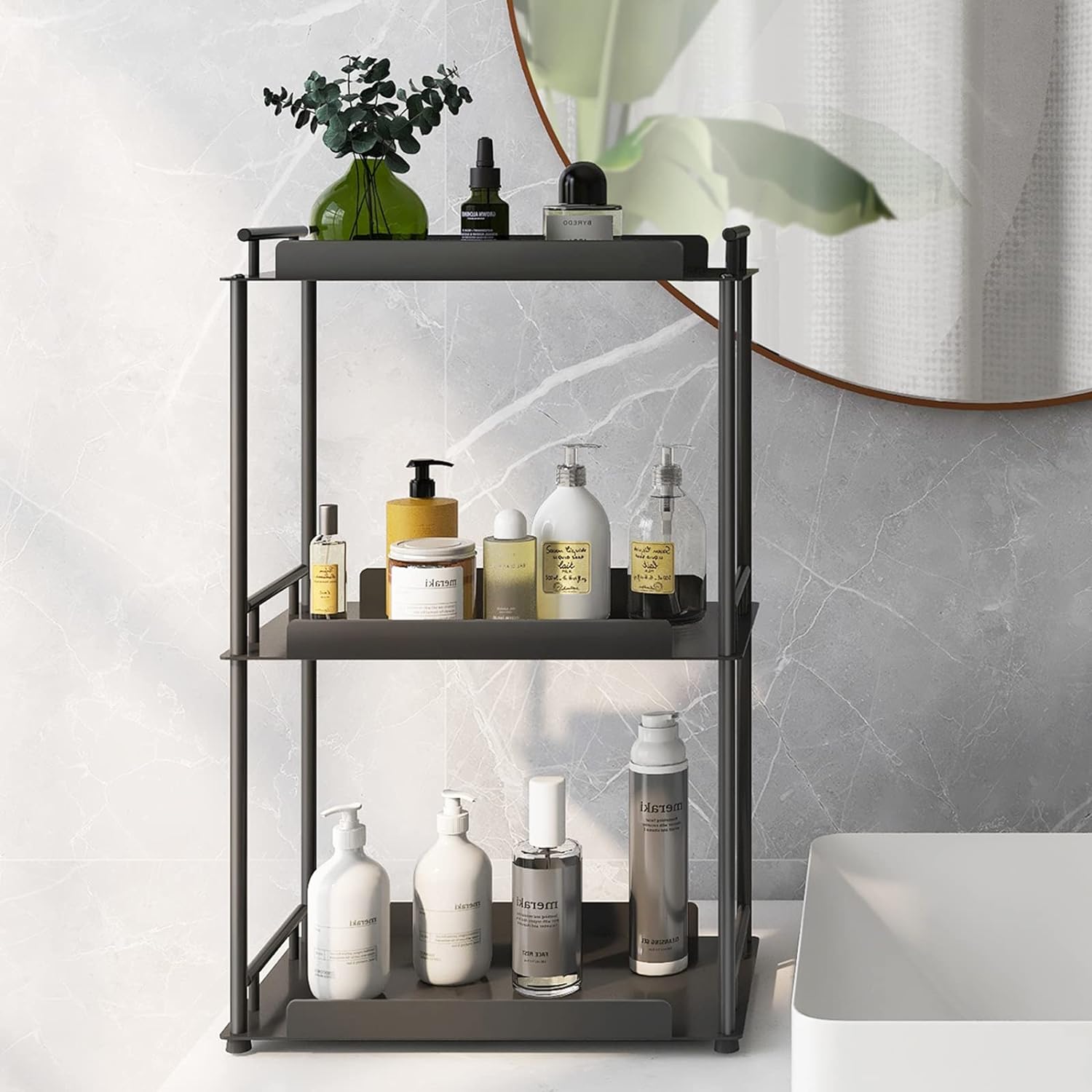 FLE Bathroom Organizer Countertop,3 Tier Bathroom Counter Organizer Kitchen Spice Rack Cosmetic Organizer,Countertop Storage Shelf for Bathroom, Kitchen, Living Room, Bedroom, Dressing Table Black