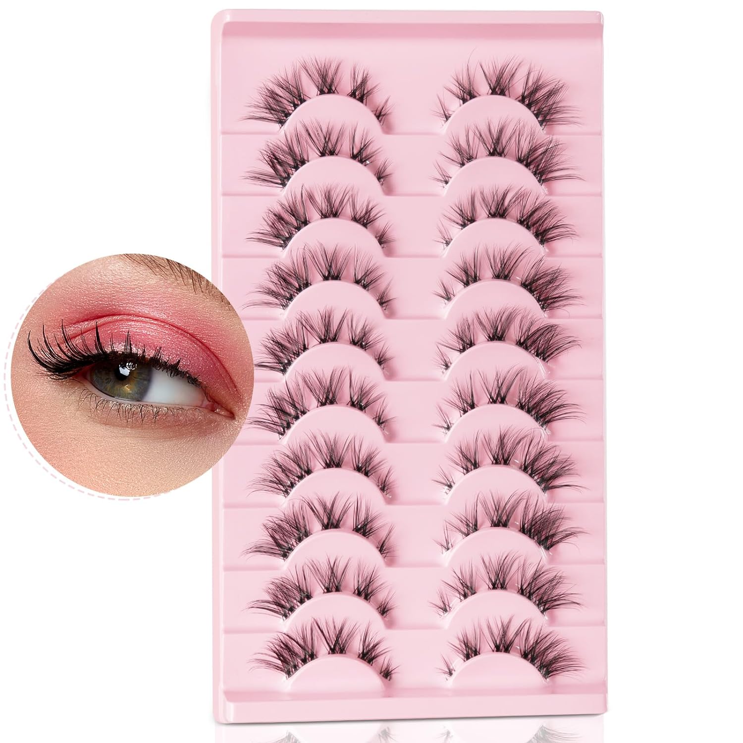 False Eyelashes D Curl, 10 Pairs Lash Clusters with Clear Band, DIY Waterproof Lash Extension Kit, Individual Manga Eyelash, Fluffy 3D Anime Lashes, Faux False Eyelashes MinK (3D09-10pairs)