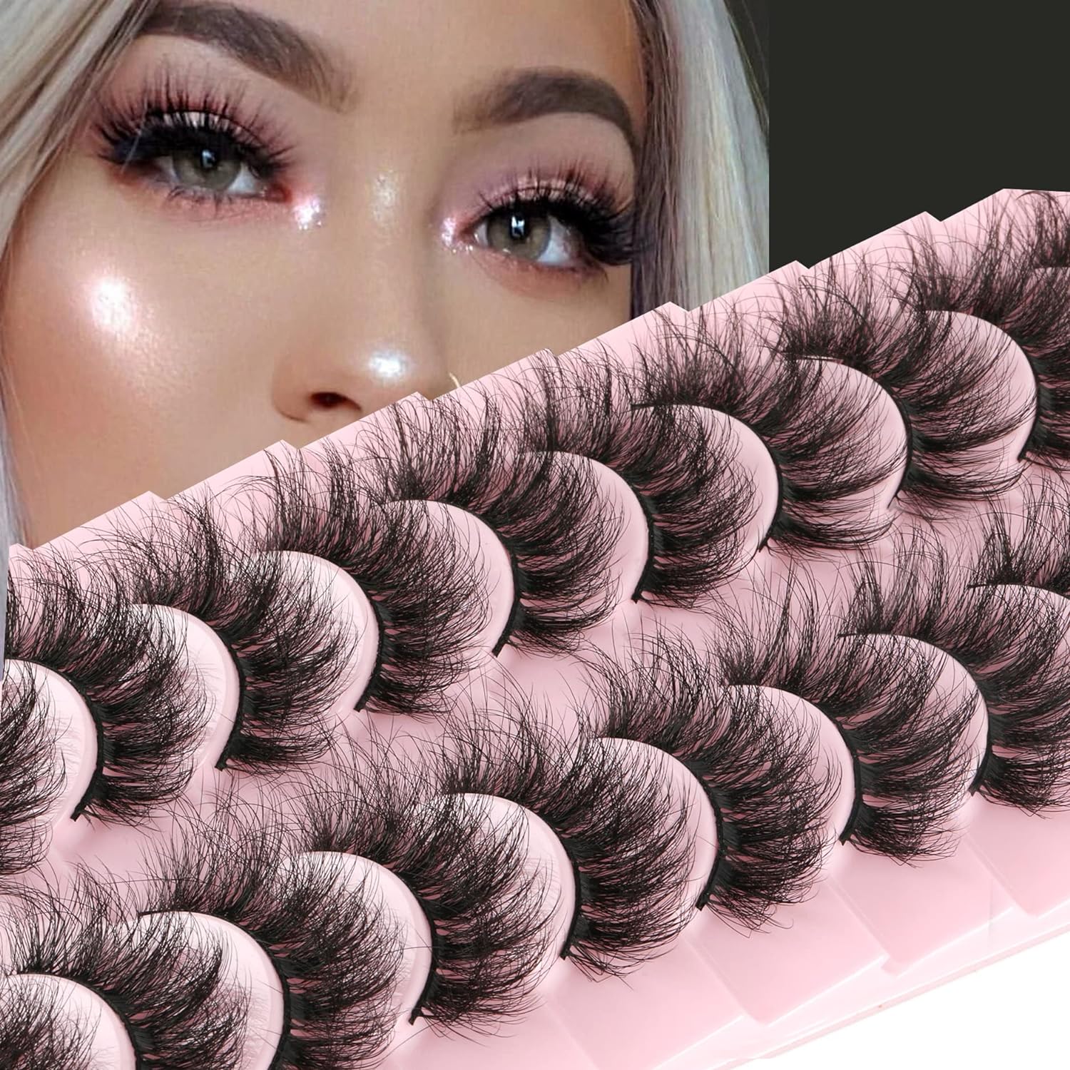 FANXITON Mink Lashes False Eyelashes Dramatic Fluffy Mink Lashes Wispy 19MM Curly Natural Look 3D Fake Eyelashes 10 Pairs Pack