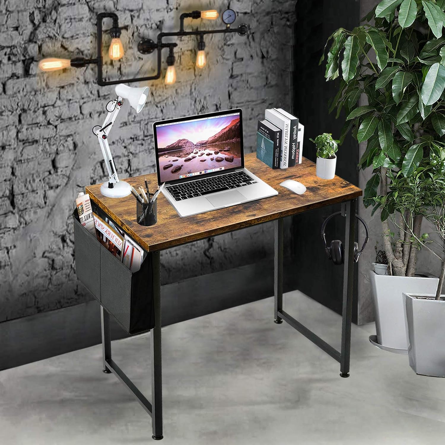 Lufeiya 31 31 inch Small Computer Desk Brown and White Set