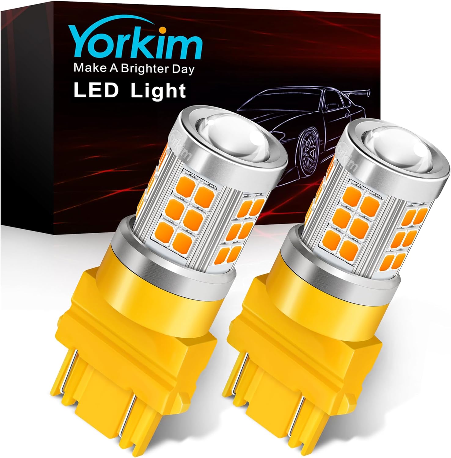 Yorkim 3157 LED Bulb Amber led turn signal bulb, 3157a led bulb 3156 led amber lights 3056 3057 4157 bulb led 3157 Replacement for Turn Signal Side Marker Lights, Amber Yellow, pack of 2