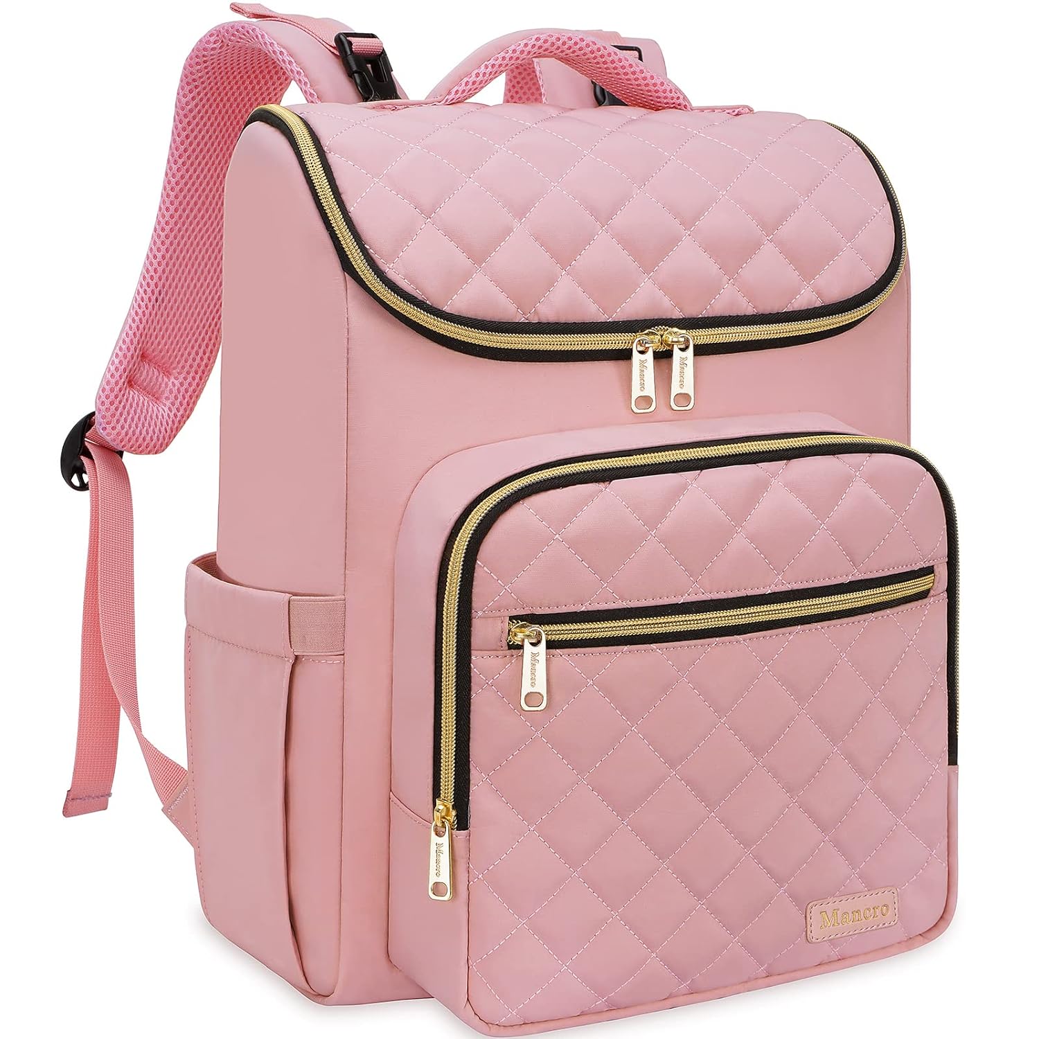 Mancro Diaper Bag Backpack for Baby Girl and Boys , Multifunctional Baby Diaper Bag for Mom and Dad with Stroller Strap and Anti-Theft Pocket, Travel Diaper Backpack Nappy Changing Bag, Pink