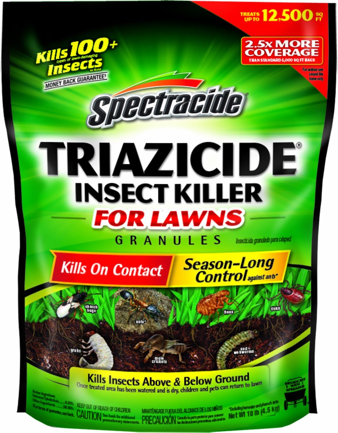  Spectracide Triazicide Insect Killer For Lawns Granules, 10 lb Bag, Kills All Listed Lawn-Damaging Insects 