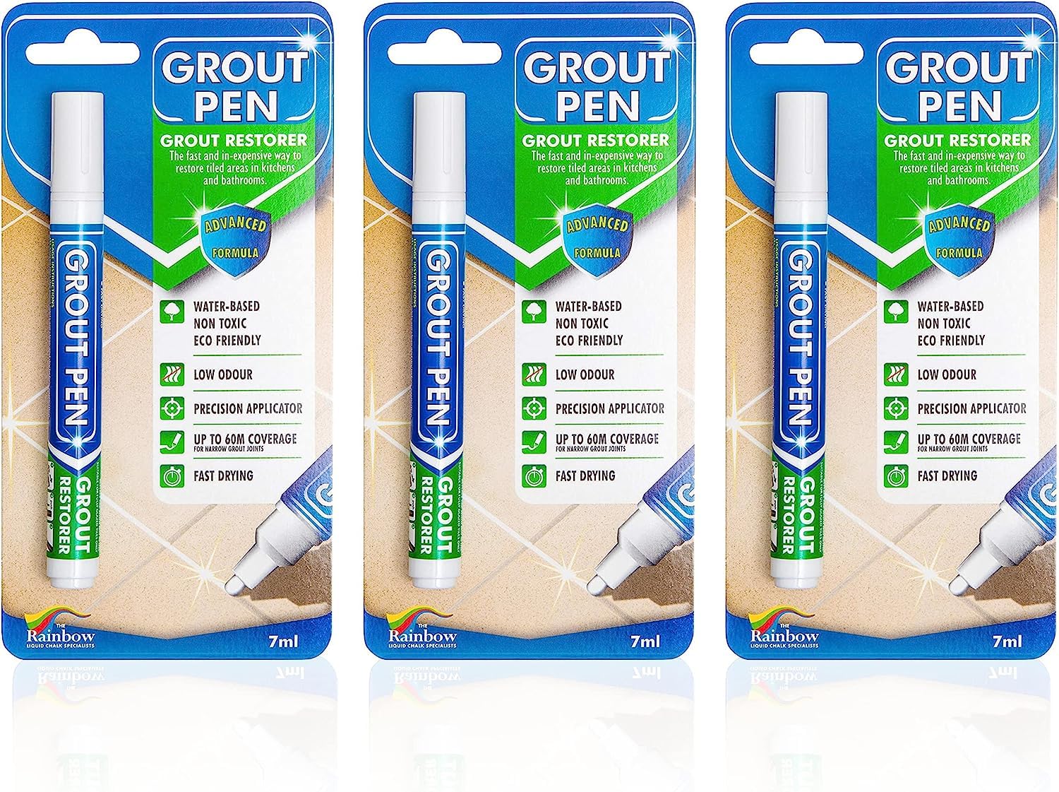 Grout Pen White Tile Grout Paint: Waterproof Grout Paint Pen, Whitener and Grout Sealer Marker for Cleaner Looking Grout Lines - White, Narrow 5mm Tip (7mL) - 3 Pack