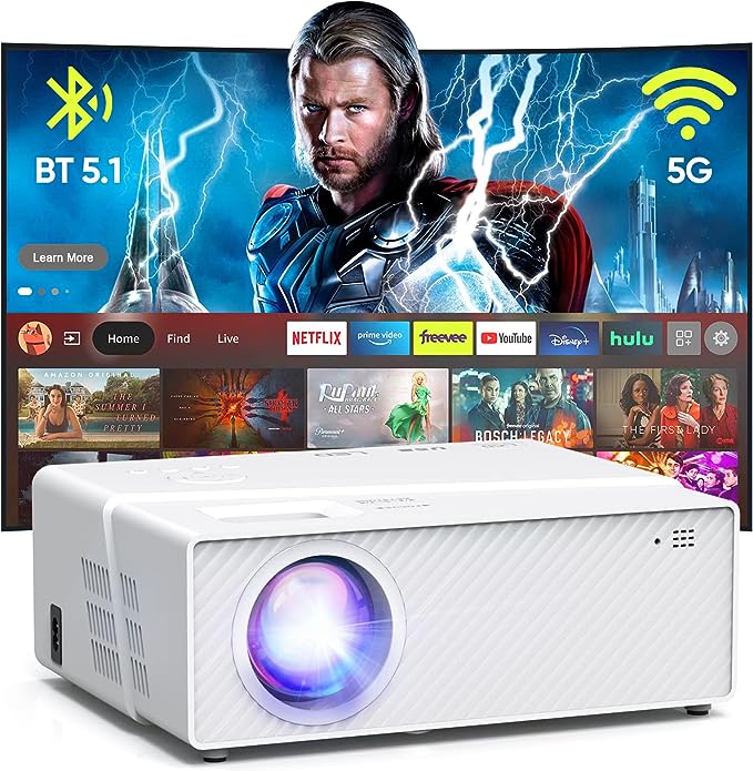 5G WiFi Bluetooth Projector with Screen, 16000 Lumens/450 ANSI Real Native 1080P 4K Outdoor Projector for Theater Movies, Synchronize Smartphone, Compatible W/TV Stick/HDMI/PS4 [120'' Screen Included]