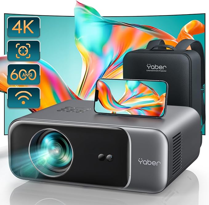 [AUTO FOCUS] Projector 4K with WiFi 6 and Bluetooth 5.2, 500 ASIN 1080P Native Portable Projector,YABER V9 Outdoor Projector Auto 6D Keystone 50% Zoom, Home Projecteur for Android/iOS/TV Stick/PC/PS5