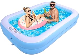 Inflatable Pool 103" X 69" X 20" Family Size Swimming Pool for Kids & Adults Oversized Kiddie Pool Outdoor Blow Up Pool for Backyard, Garden,Patio, Summer Water Party (103" x 69" x 20")