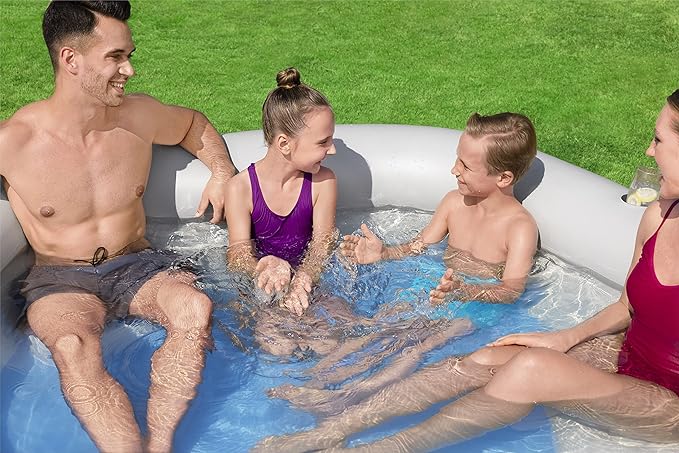 H2OGO! TruPrint Stone 7'x 6'9 x 21 Inflatable Family Pool | Blow Up Swimming Pool for Kids and Adults | Includes 2 Cushioned Seats and Built-in Cup Holders