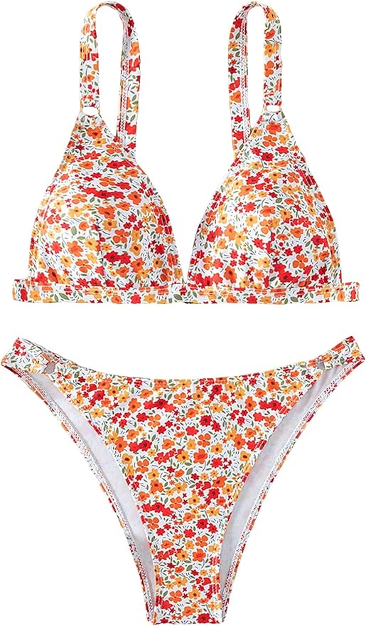 SOLY HUX Women' Floral Print Spaghetti Strap Bikini Bathing Suit 2 Piece Swimsuits