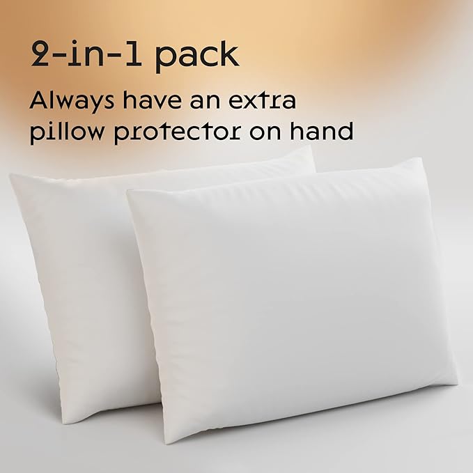 2 Pack Pillow Protectors Queen 20x30 Inches Cotton Blend 50/50% Sateen High Thread Count Standard Zippered White Hotel Quality Covers Cases (2 Pack Plain Queen)