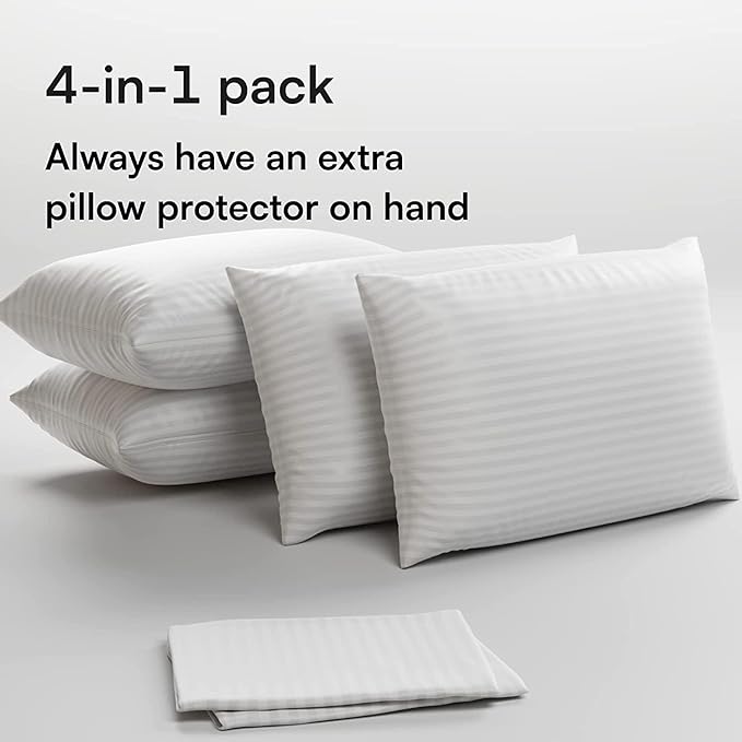 Niagara Feather Proof 4Pack Pillow Protectors 3-4 Micro Pore Size Standard 20x26 Inches Premium Cotton Blend Tight Weave Non Noisy Zippered Covers Breathable Non Crinky