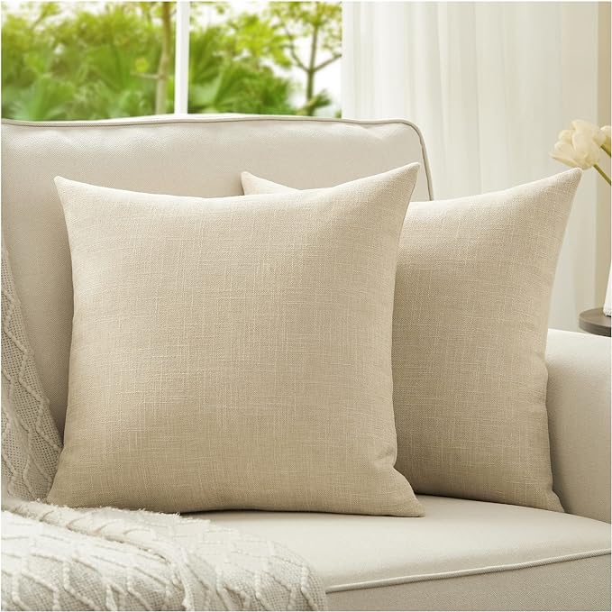 Anickal Neutral Pillow Covers 24x24 Inch Set of 2 Rustic Linen Square Decorative Throw Pillow Covers for Sofa Couch Farmhouse Home Decorations